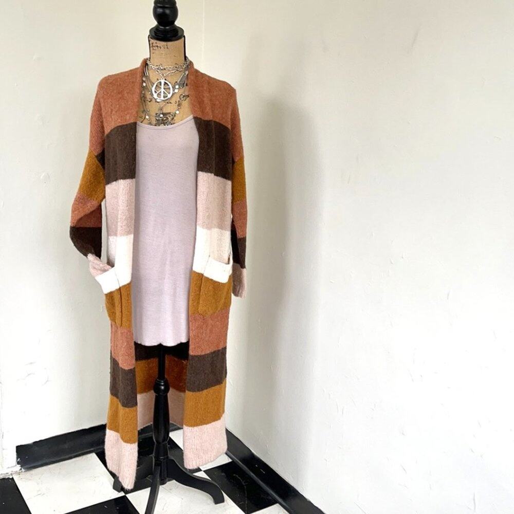 WISHLIST maxi cardigan stripped earth tones size M